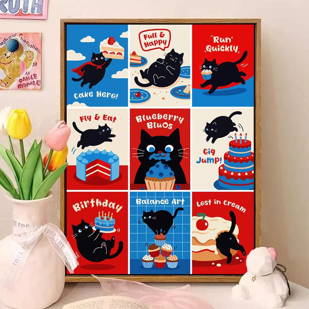 Playful Cat-Themed Illustrated Wall Art Bowlift
