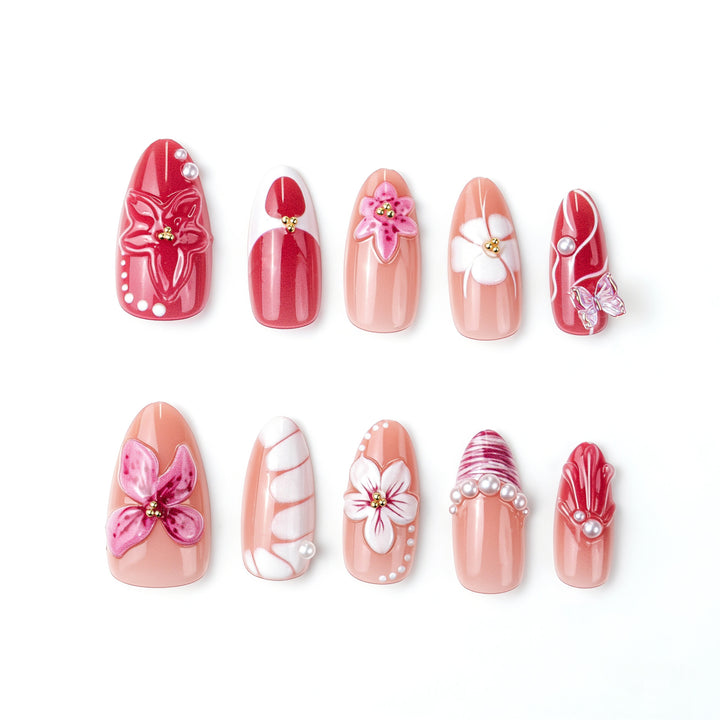 Elegant artificial nails with floral designs Bowlift
