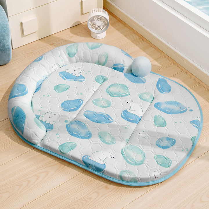 Unisex nan padded baby play mat with elevated headrest edge and non-slip bottom Bowlift