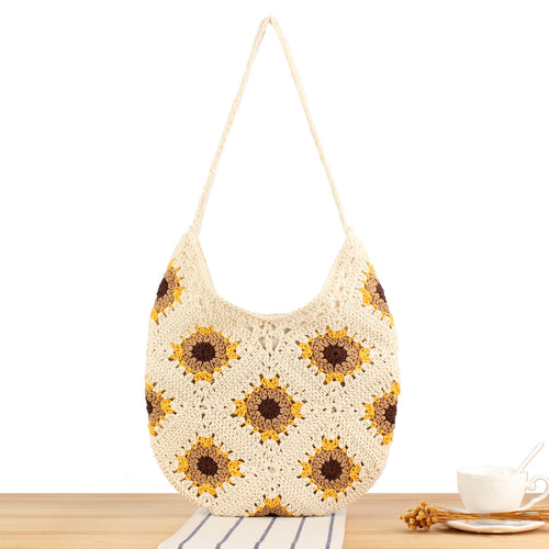 Crochet shoulder bag with playful sunflower pattern Bowlift