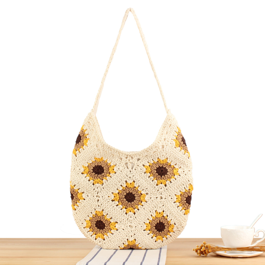 Hand-knotted tote bag with floral crochet motifs Bowlift