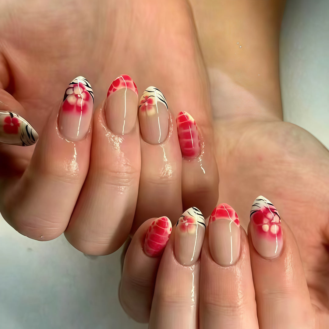 Artistic Floral Design Press-On Nail Extensions Bowlift