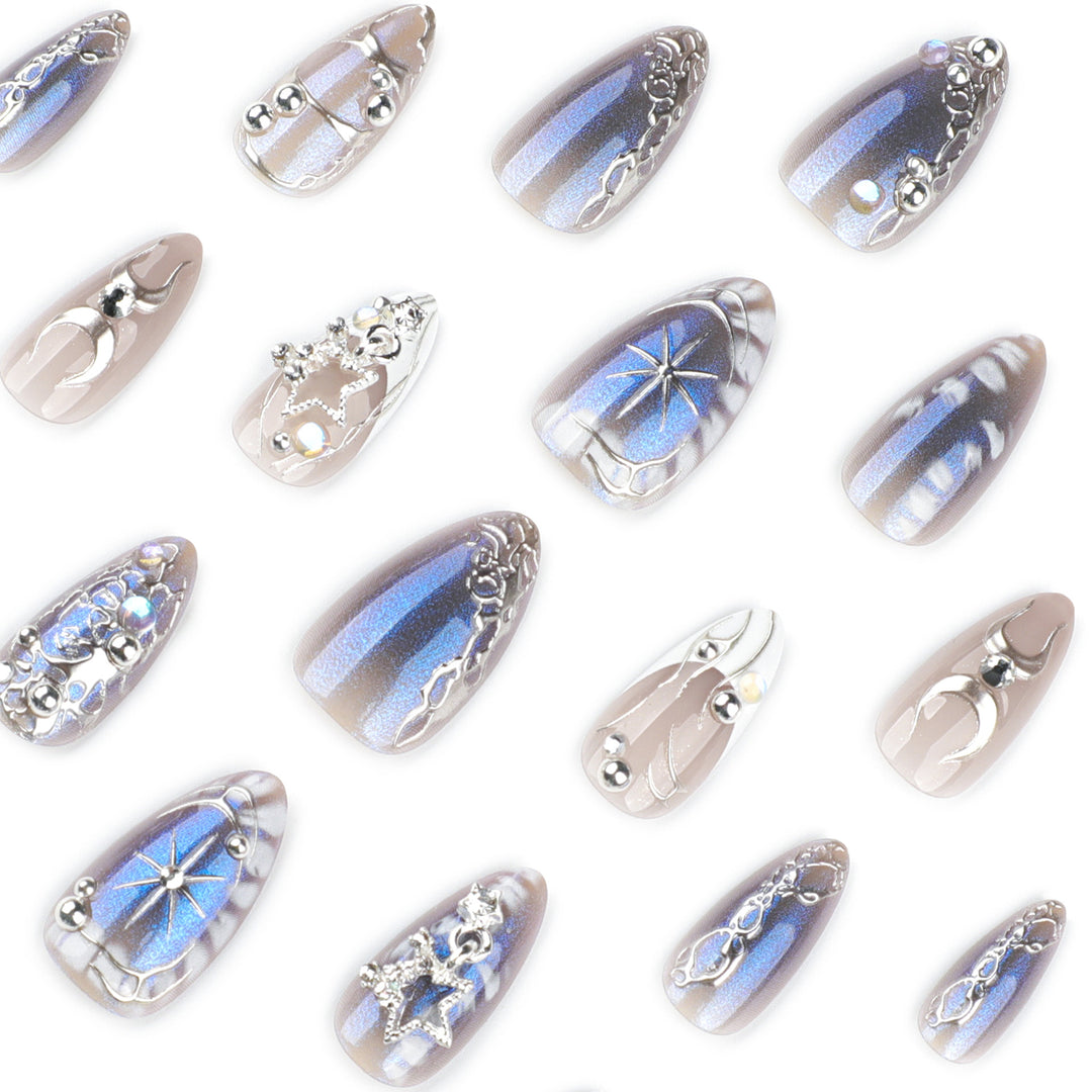 Artful Nail Extensions with Shiny Metal Accents Bowlift