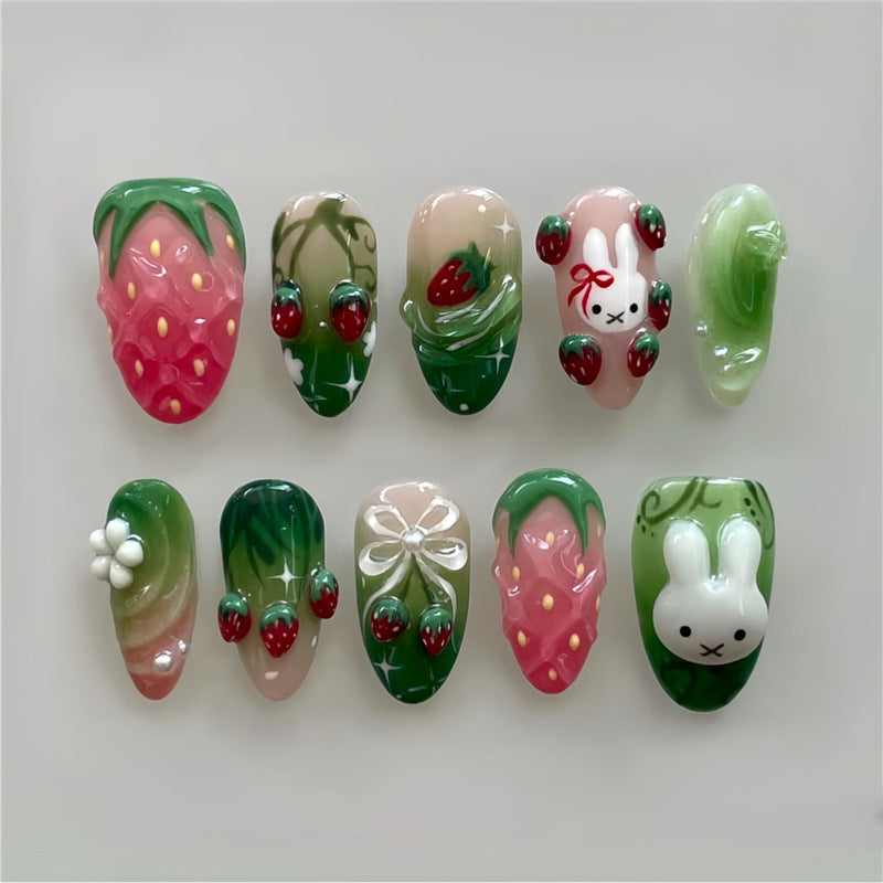Playful Strawberry Design Press-On Nail Set Bowlift