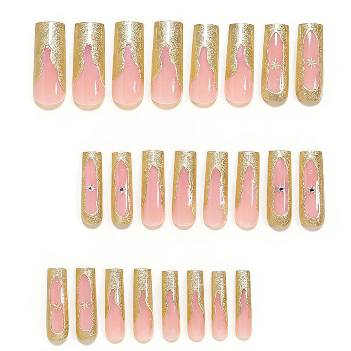Artistic Long Nail Tips Set with Gold Accents Bowlift