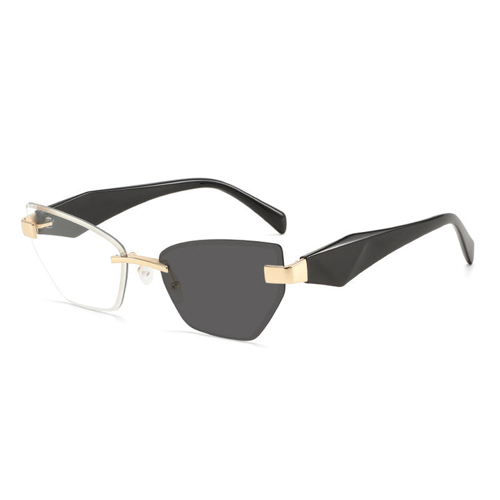 Rimless Geometric Cat-Eye Sunglasses with Sculpted Temples Bowlift