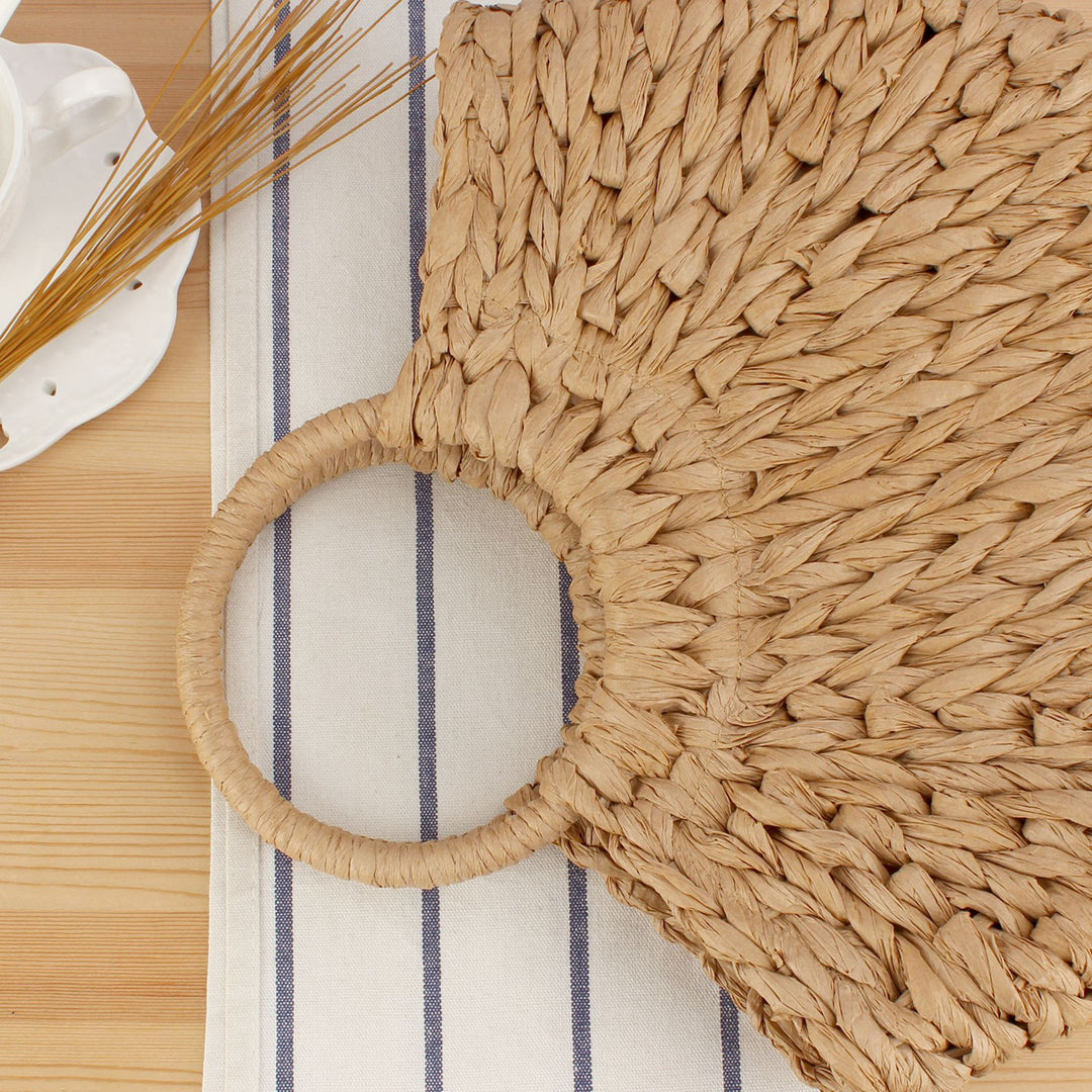Handbag Made of Natural Bast with Creative Round Handle Bowlift