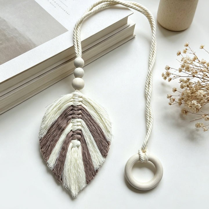 Decorative Layered Tassel Curtain Tieback with Wooden Beads and Loop Ring Bowlift