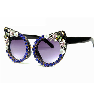 Women's Cat-Eye Sunglasses with Sparkling Gemstones Bowlift