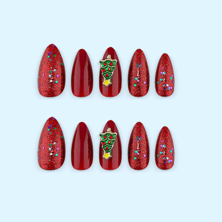 Festive artificial nails with Christmas tree design Bowlift