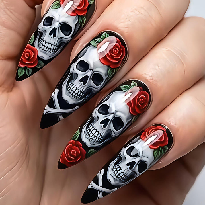 Skulled Floral Nail Art Design Bowlift
