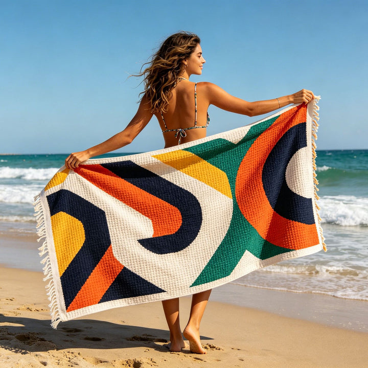 Beach towel with tropical leaf and flower design Bowlift