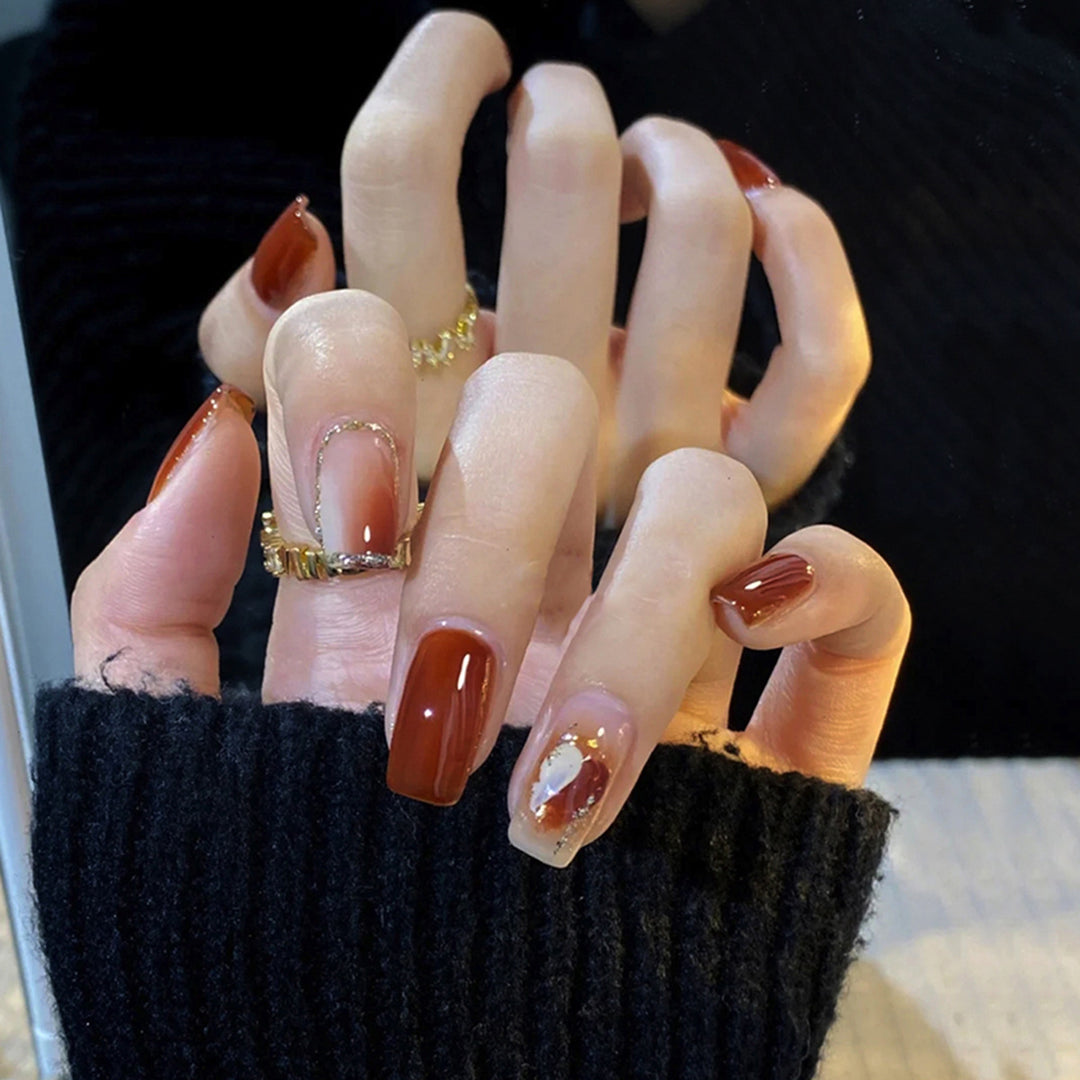 Elegant Press-On Nail Set with Sparkling Tip Accents Bowlift