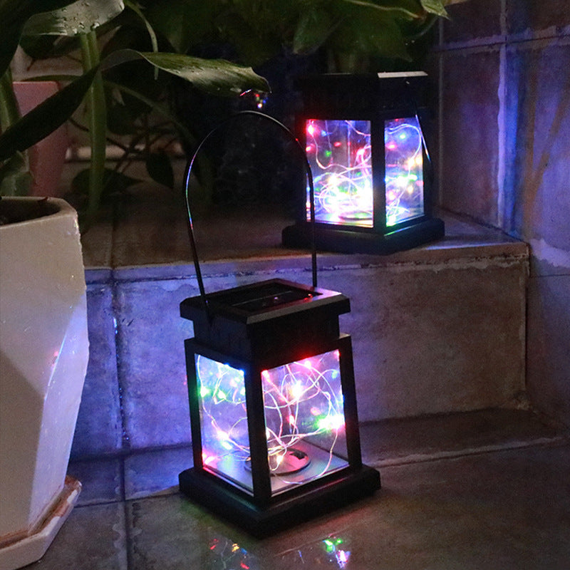 Rustic Hanging Solar Lantern With Flickering LED Candle And Waterproof Glass Panels Bowlift