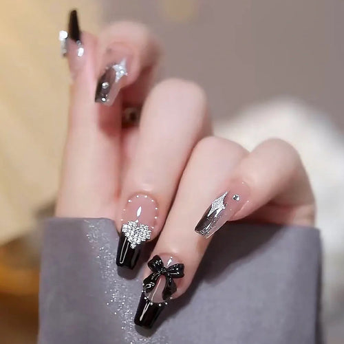 Acrylic nail set with glamorous 3D decorations and noble accents Bowlift