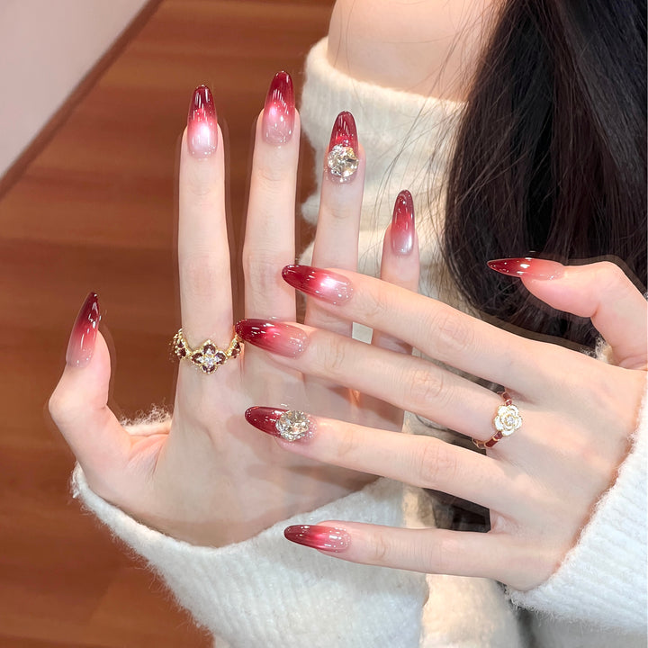 Ombre Press-On Nail Set with Crystal Accents Bowlift