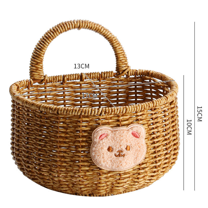 Handwoven Decorative Storage Basket with Cute Bear Emblem Bowlift
