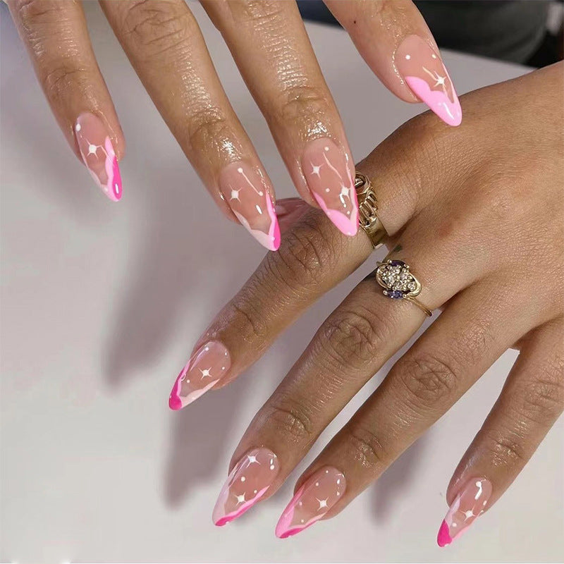 Artificial nail extensions with elegant glitter accent Bowlift