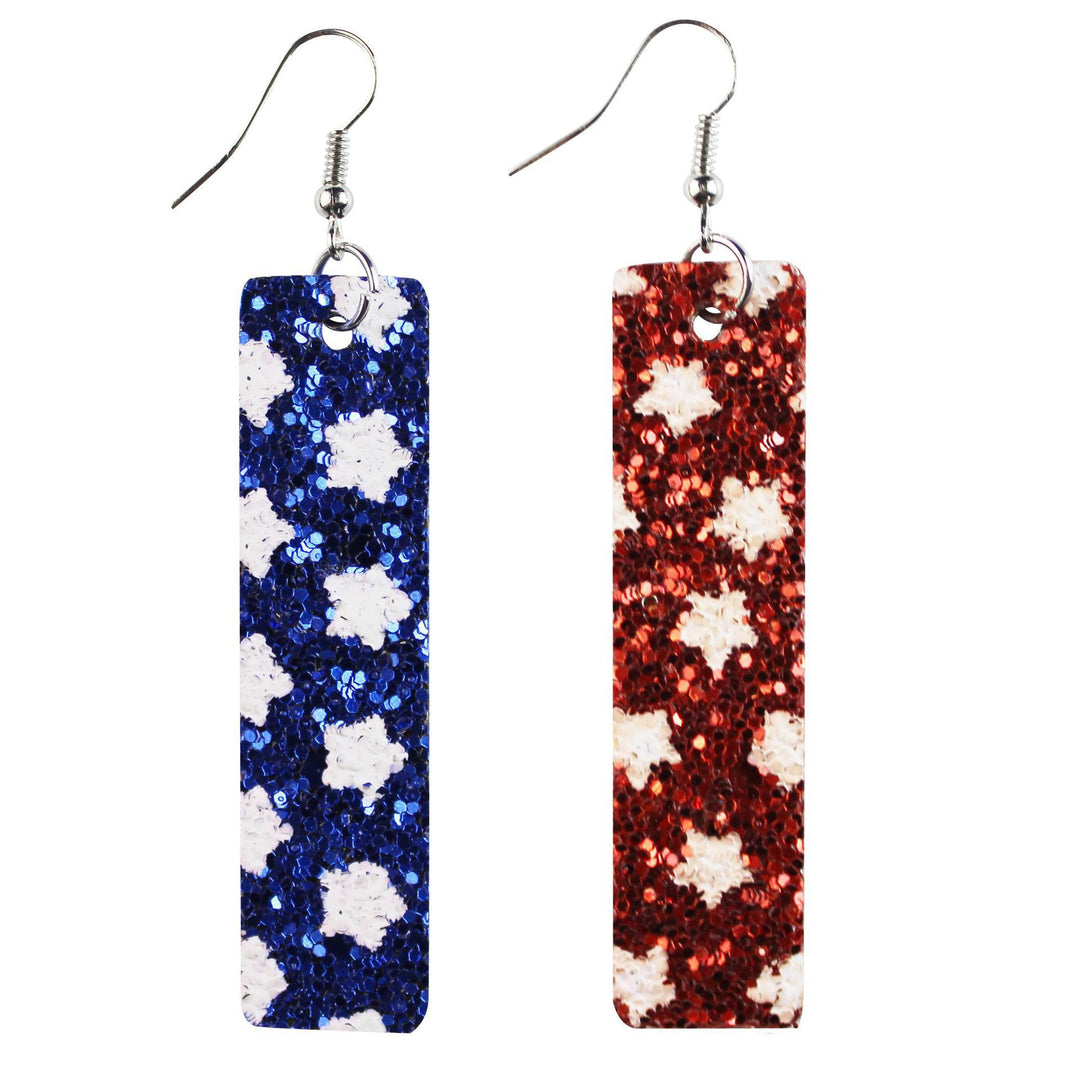 Women's nan teardrop-shaped faux leather earrings with star and stripe print Bowlift