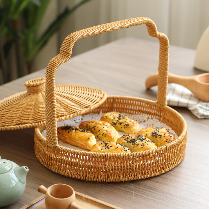 Handwoven Round Serving Basket with Ergonomic Handle Bowlift