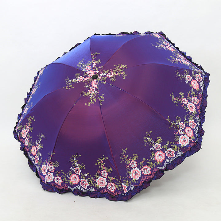 Women's Umbrella with Cheerful Floral Print and Wavy Edge Bowlift
