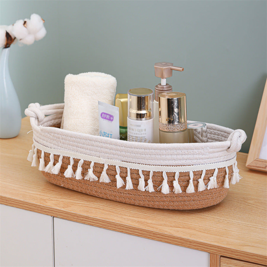 Women Versatile Storage Basket with Tassel Decoration Bowlift