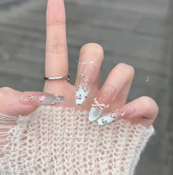 Ombre Stiletto Press-On Nail Art with Gem Accents Bowlift