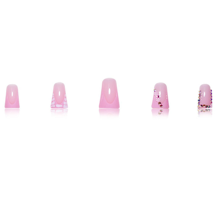 Glamorous Acrylic Press-On Nail Extensions with Decorative Rhinestones Bowlift