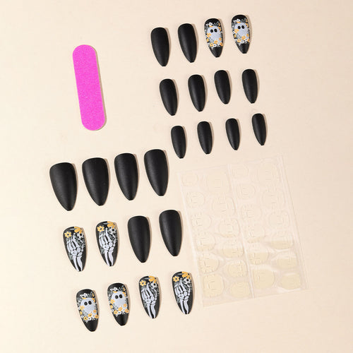 Artistic Skeleton-Themed Nail Art Bowlift