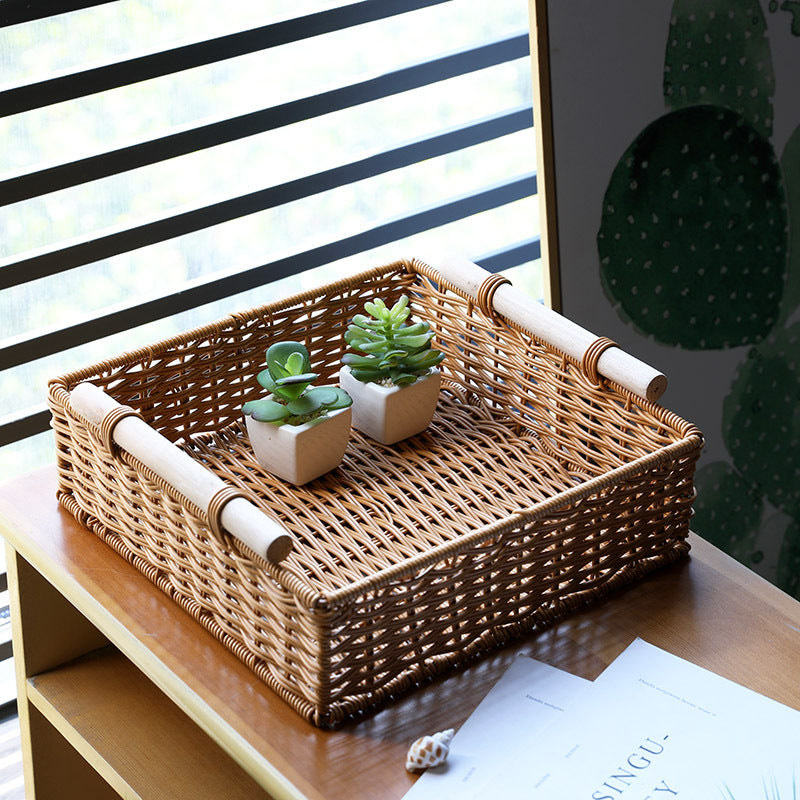 Unisex Practical Storage Basket with Wooden Handles Bowlift