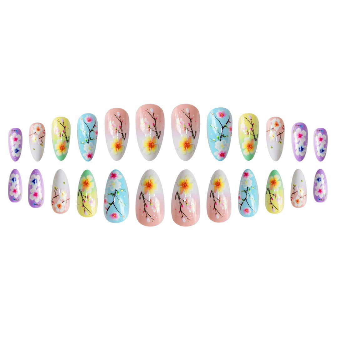 Artistic Floral Press-On Nail Art Extensions Bowlift