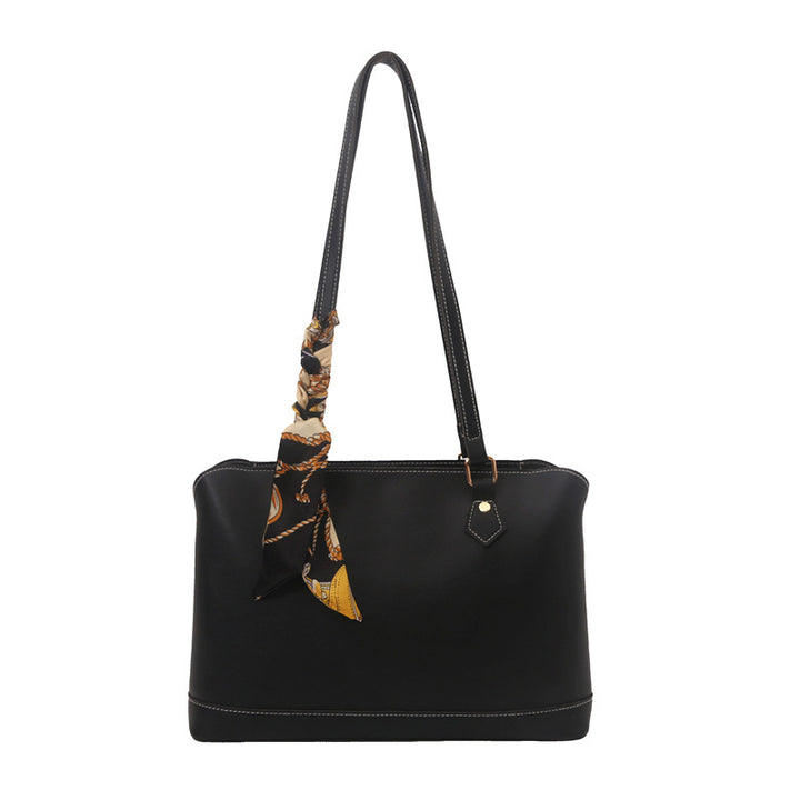 Elegant Structured Tote Bag with Decorative Scarf Bowlift