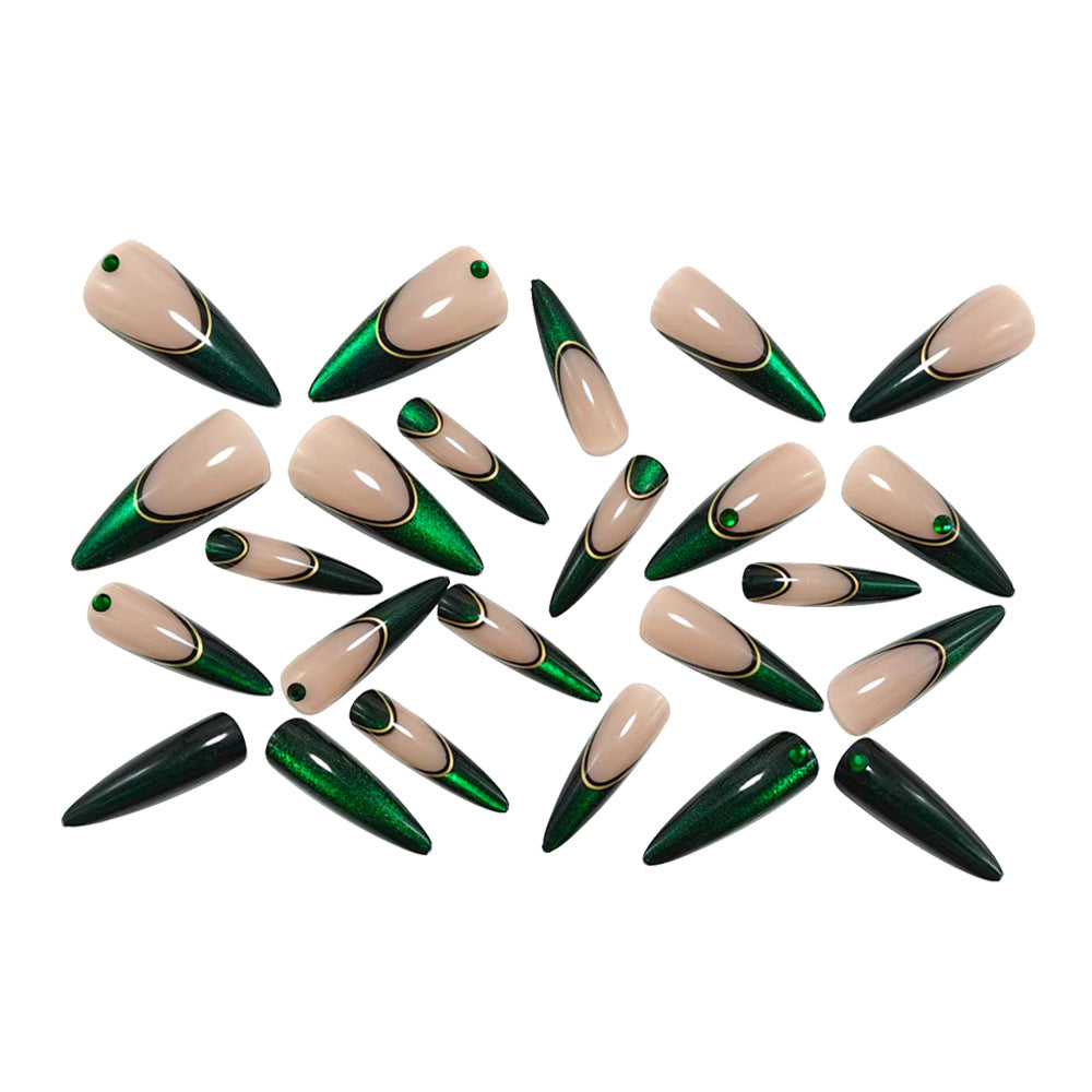 Elegant artificial nails with glitter and metal embellishments Bowlift