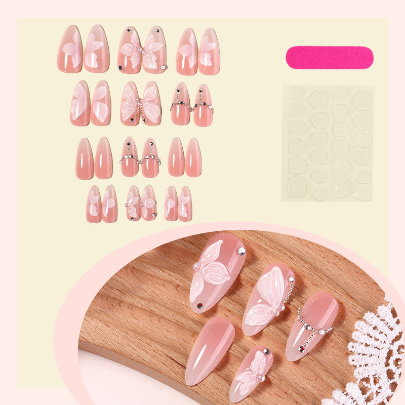 Decorative Press-On Nail Art Set with Butterfly Accents Bowlift
