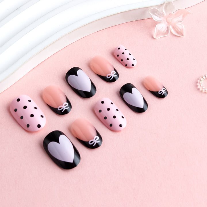 Artistic Heart-Themed Press-On Nail Set Bowlift