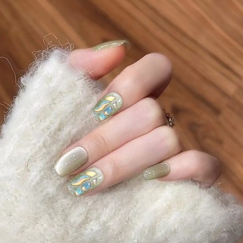 Decorative Press-On Nail Tips Set with Geometric Designs Bowlift