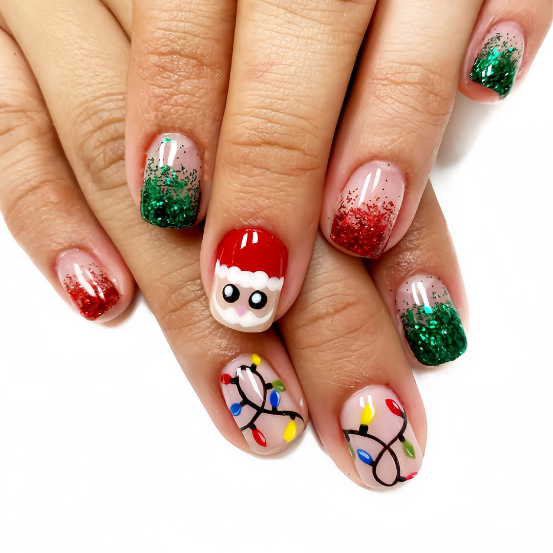 Festive Holiday-Themed Press-On Nail Art Set Bowlift