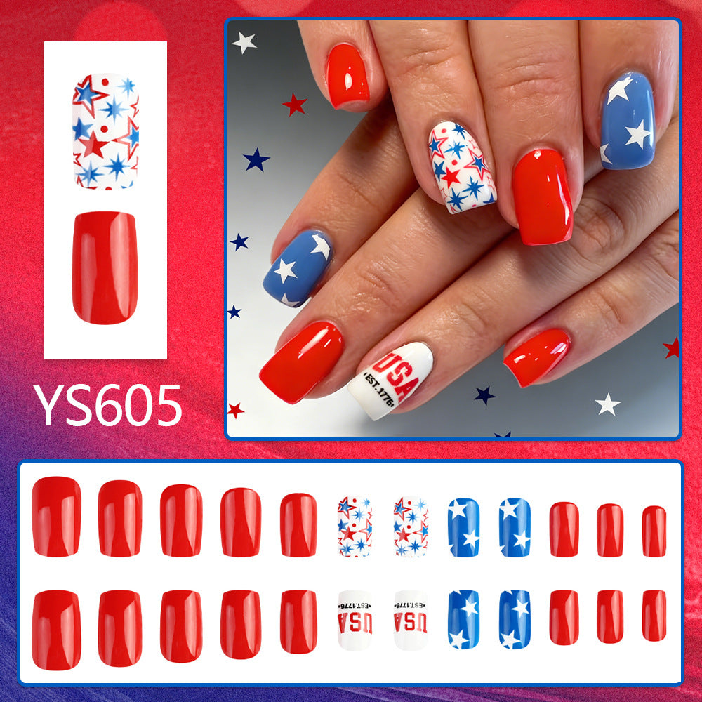 Women's nan patriotic press-on gel nail kit with star decals and USA lettering Bowlift