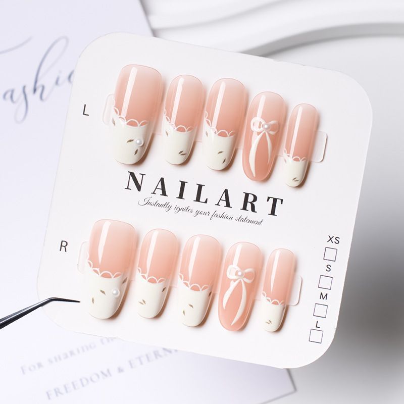 Artistic Press-On Nail Set with Elegant Bow Design Bowlift