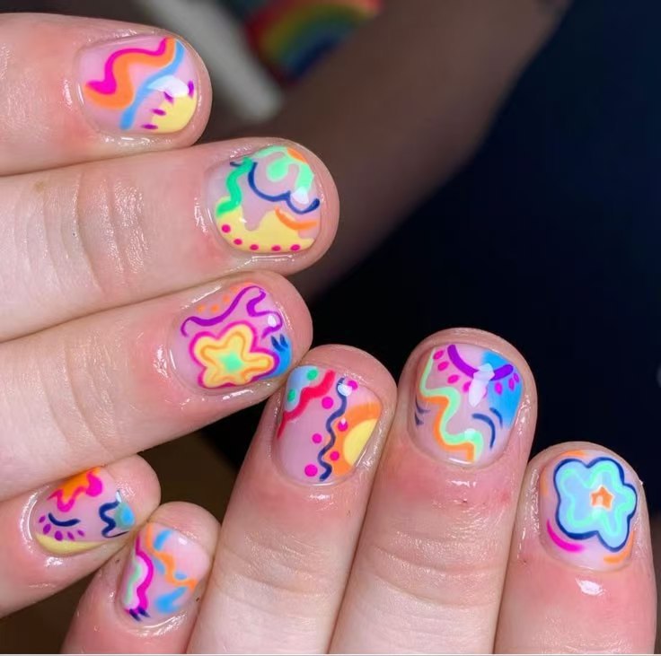 Nail art set with colorful neon-inspired design Bowlift