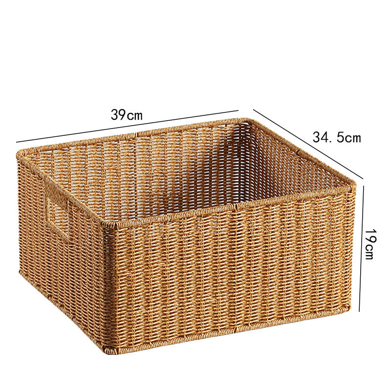 Handwoven Rectangular Storage Basket with Cut-Out Handles Bowlift