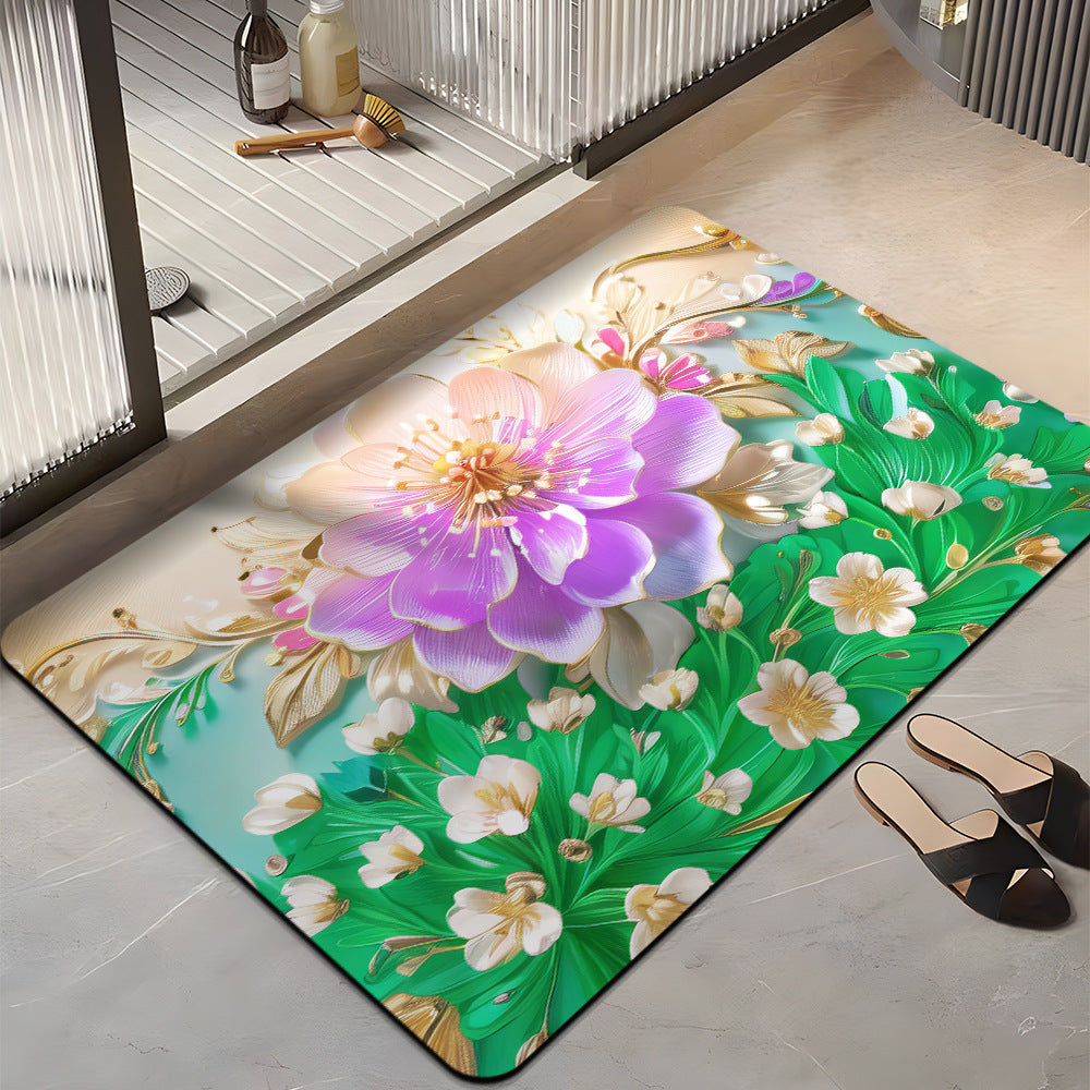 Floral-Themed Plush Bath Mat Bowlift