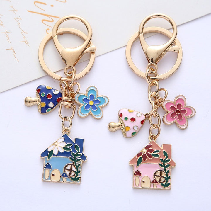 Keychain with Creative Flower and House Design Bowlift