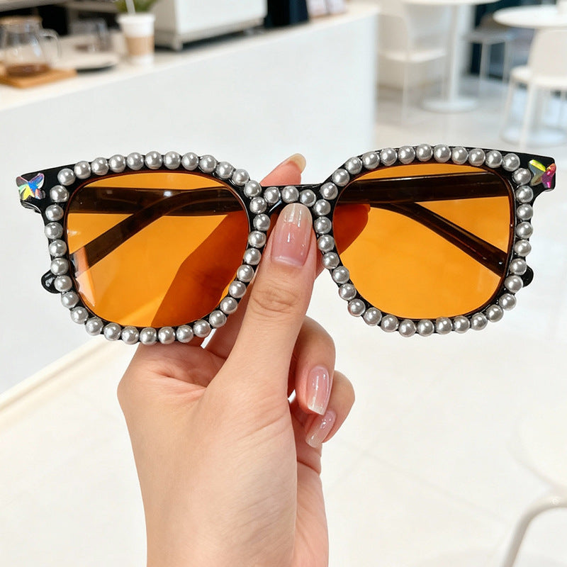 Luxury Pearl-Embellished Cat-Eye Sunglasses Bowlift