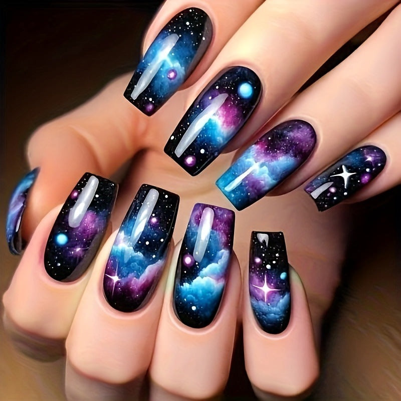 Artistic Galaxy-Themed Nail Art Bowlift