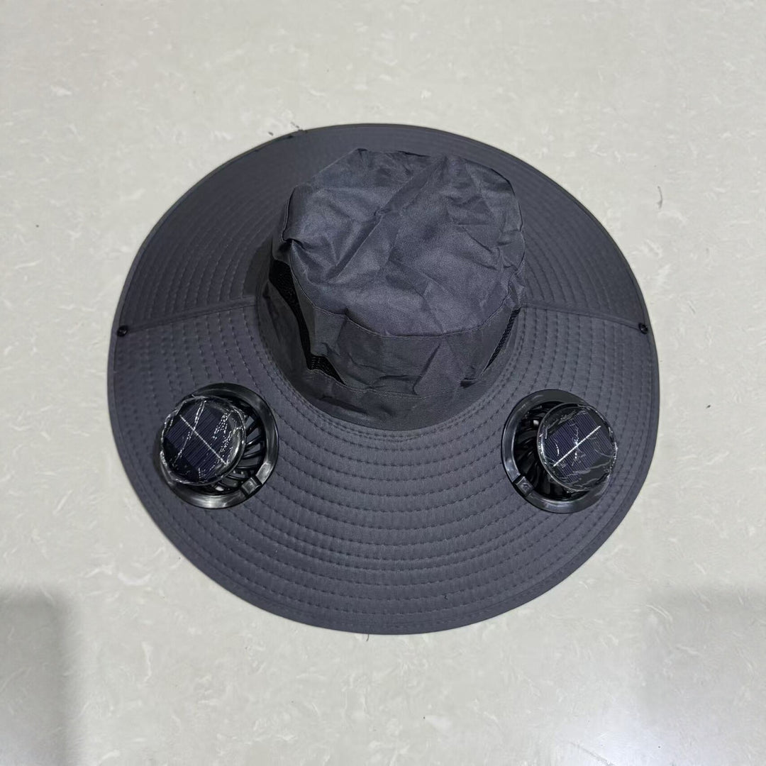 Ventilated sun hat with integrated battery fans, breathable mesh inserts, and adjustable chin strap Bowlift
