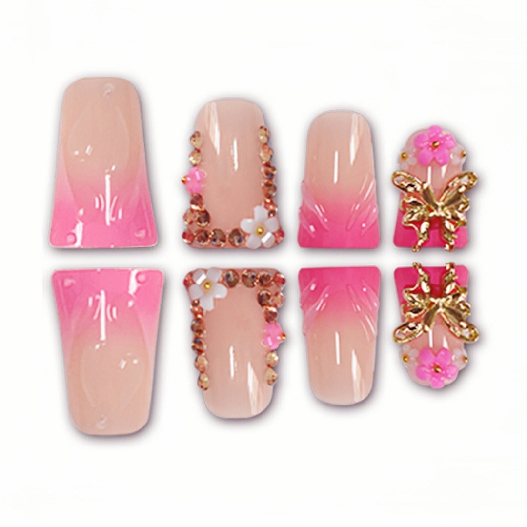 Artistic Long Nail Extensions with Floral Accents Bowlift