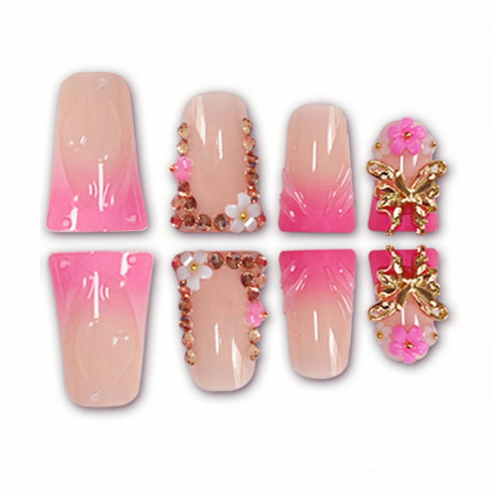 Artistic Long Nail Extensions with Floral Accents Bowlift