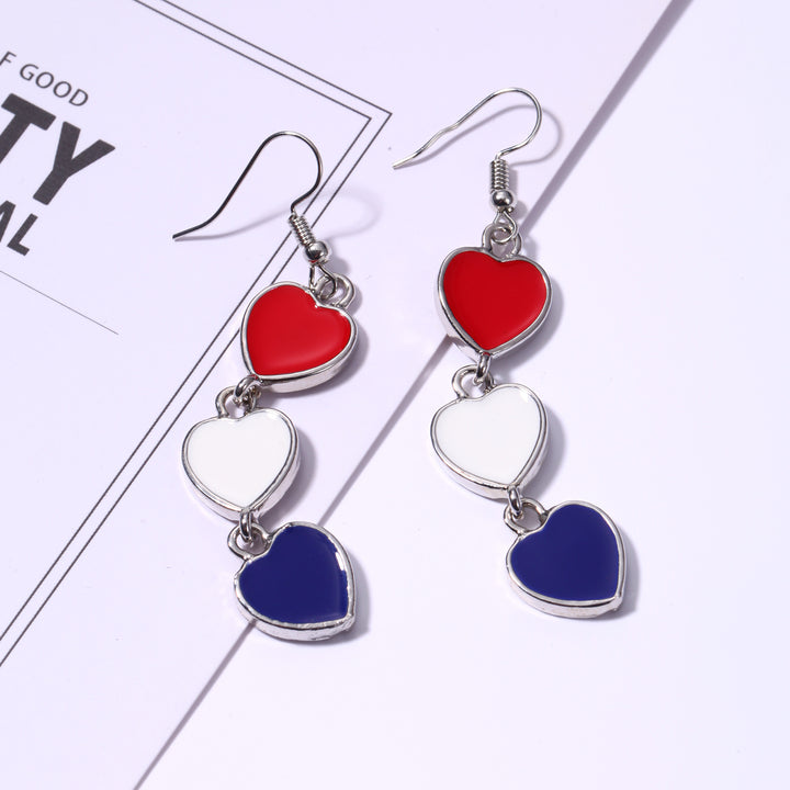 Women's long multi-row heart cascade earrings with enamel filling and fish hook clasp Bowlift
