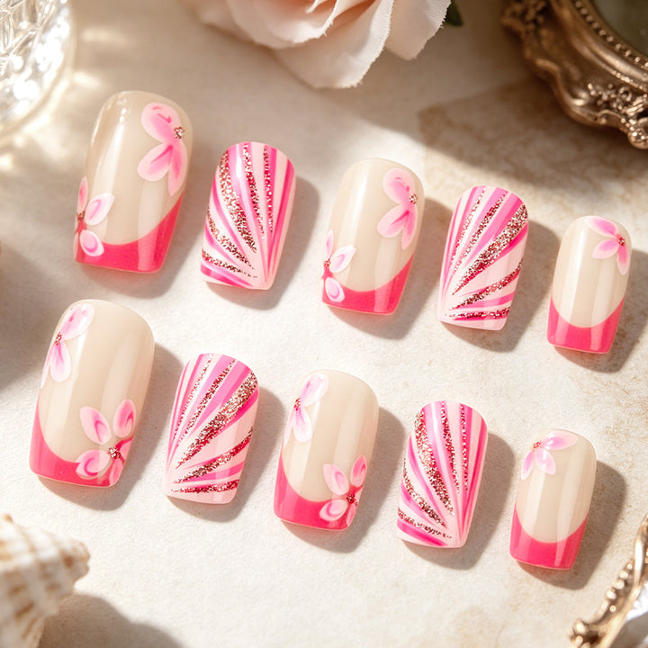 Artistic Floral Gel Press-On Nails Bowlift